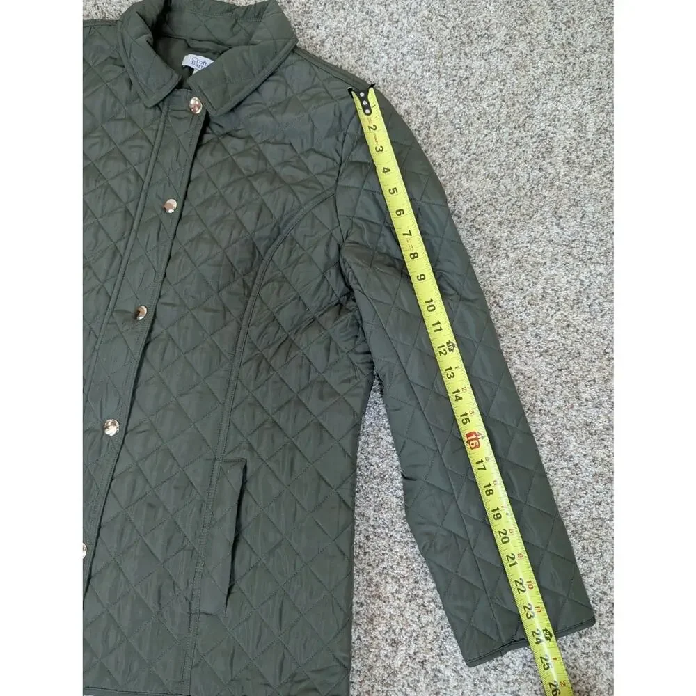 Croft & Barrow Women's Olive Green Quilted Coat Jacket Gold Snaps Size Large